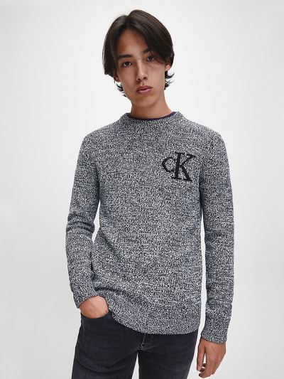 Calvin Klein Ruhák HU646952 | Calvin Klein Heathered Cotton Wool Férfi Pulóver Fekete
